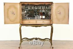 Italian 1930 Antique Bar Cabinet, Chinese Hand Painting, Mosaic Mirror