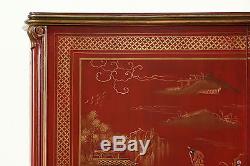 Italian 1930 Antique Bar Cabinet, Chinese Hand Painting, Mosaic Mirror
