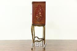 Italian 1930 Antique Bar Cabinet, Chinese Hand Painting, Mosaic Mirror