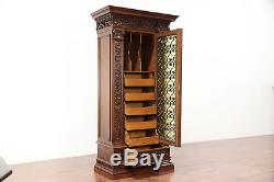 Italian Antique Armoire, Library File Cabinet, Iron & Stained Glass Door #30016