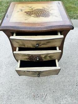 Italian Tuscan Style Paint Decorated Wooden Nightstand Side Table with 3 Drawers