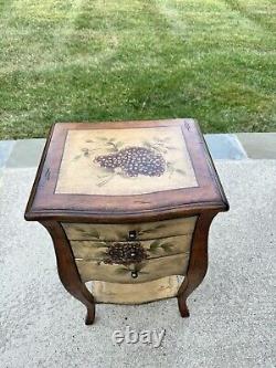 Italian Tuscan Style Paint Decorated Wooden Nightstand Side Table with 3 Drawers