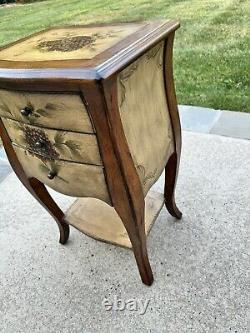 Italian Tuscan Style Paint Decorated Wooden Nightstand Side Table with 3 Drawers