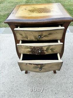 Italian Tuscan Style Paint Decorated Wooden Nightstand Side Table with 3 Drawers