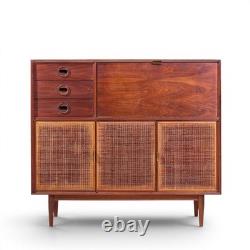 Jack Cartwright for Founders Mid Century Walnut and Cane Bar Cabinet