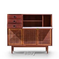 Jack Cartwright for Founders Mid Century Walnut and Cane Bar Cabinet
