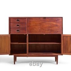 Jack Cartwright for Founders Mid Century Walnut and Cane Bar Cabinet