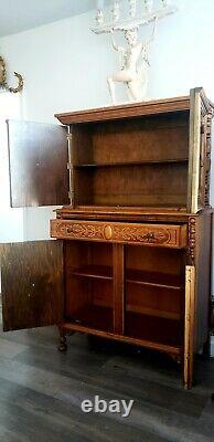 Jacobean Carved Walnut Cabinet Bookcase Bookshelf