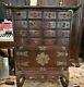 Korean Apothecary Chest With 16 Designated Drawer With Calligraphy & Brass Mount