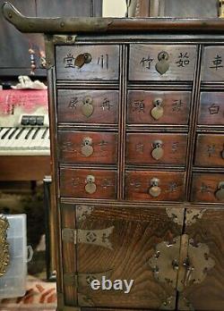 Korean Apothecary Chest with 16 Designated Drawer with Calligraphy & Brass Mount