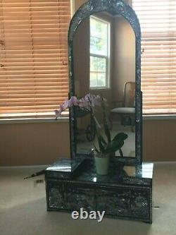 Korean Black Lacquer And Mother Of Pearl Mirror Dresser