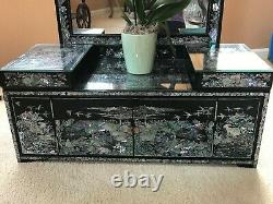 Korean Black Lacquer And Mother Of Pearl Mirror Dresser