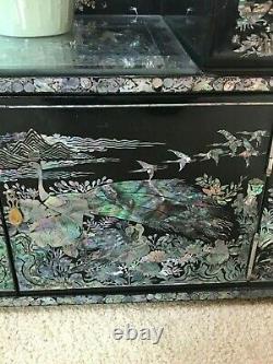 Korean Black Lacquer And Mother Of Pearl Mirror Dresser