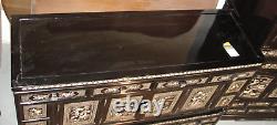 Korean Black Lacquer Sideboard Low Cabinet Set Pair Mother Of Pearl Inlay Antiqe