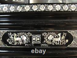 Korean Black Lacquer Sideboard Low Cabinet Set Pair Mother Of Pearl Inlay Antiqe