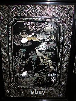 Korean Black Lacquer Sideboard Low Cabinet Set Pair Mother Of Pearl Inlay Antiqe