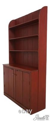 L71161 Country Red Paint Decorated Step Back Cupboard Hutch