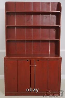 L71161 Country Red Paint Decorated Step Back Cupboard Hutch