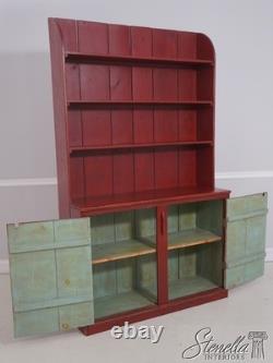 L71161 Country Red Paint Decorated Step Back Cupboard Hutch