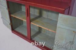 L71161 Country Red Paint Decorated Step Back Cupboard Hutch