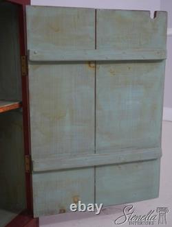 L71161 Country Red Paint Decorated Step Back Cupboard Hutch