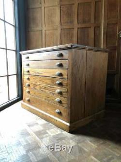 LARGE Antique Flat File Cabinet, Oak Map Cabinet, Apothecary Drawer Unit, Genera