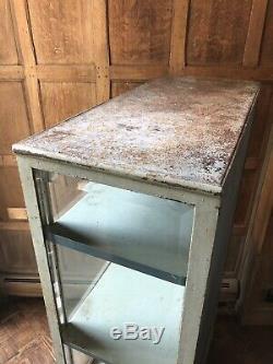 LARGE Antique Medical Cabinet, Industrial Apothecary, Metal And Glass Display