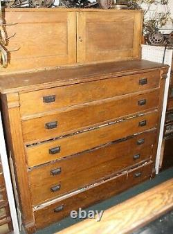 LARGE Old Antique Oak 6 Drawer MAP CABINET with Upper 2 Door Compartment