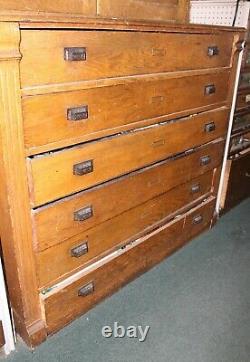 LARGE Old Antique Oak 6 Drawer MAP CABINET with Upper 2 Door Compartment