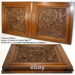 LG 25 Antique Victorian Brack Forest Style Oak Cabinet or Furniture Door PAIR