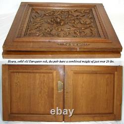 LG 25 Antique Victorian Brack Forest Style Oak Cabinet or Furniture Door PAIR