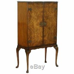 LOVELY VINTAGE CIRCA 1930s ART DECO BURR WALNUT DRINKS CABINET GLASS SHELVED