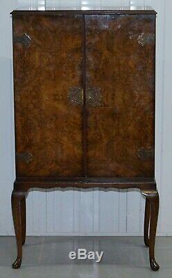 LOVELY VINTAGE CIRCA 1930s ART DECO BURR WALNUT DRINKS CABINET GLASS SHELVED