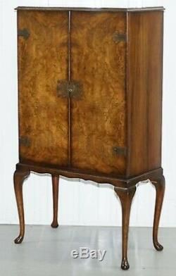 LOVELY VINTAGE CIRCA 1930s ART DECO BURR WALNUT DRINKS CABINET GLASS SHELVED