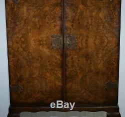 LOVELY VINTAGE CIRCA 1930s ART DECO BURR WALNUT DRINKS CABINET GLASS SHELVED