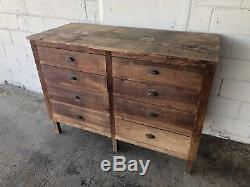 Large Antique 8 Drawer Wooden Apothecary Cabinet Workbench Parts Cabinet Dresser