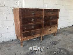 Large Antique 8 Drawer Wooden Apothecary Cabinet Workbench Parts Cabinet Dresser