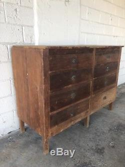 Large Antique 8 Drawer Wooden Apothecary Cabinet Workbench Parts Cabinet Dresser