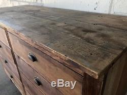 Large Antique 8 Drawer Wooden Apothecary Cabinet Workbench Parts Cabinet Dresser