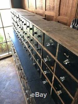 Large Antique Apothecary Cabinet, Rustic Primitive Industrial Drawer Unit