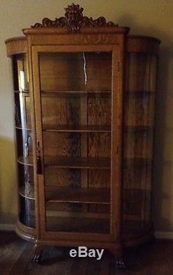 Large Antique Claw foot Curved Glass China Cabinet