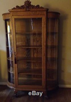 Large Antique Claw foot Curved Glass China Cabinet