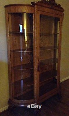 Large Antique Claw foot Curved Glass China Cabinet