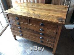 Large Antique Flat File Cabinet, Apothecary Drawer Unit, Kitchen Island
