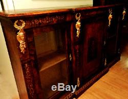 Large Antique French Empire Style, Inlaid Cabinet Credenza Sideboard Cabinet