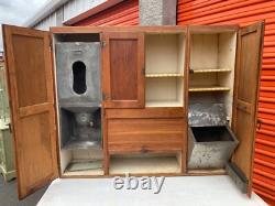 Large Antique Hoosier Kitchen Hutch, vintage, baking station, enameled counter