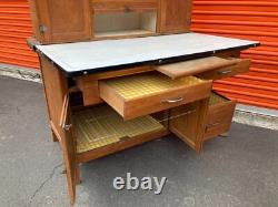 Large Antique Hoosier Kitchen Hutch, vintage, baking station, enameled counter