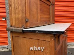 Large Antique Hoosier Kitchen Hutch, vintage, baking station, enameled counter