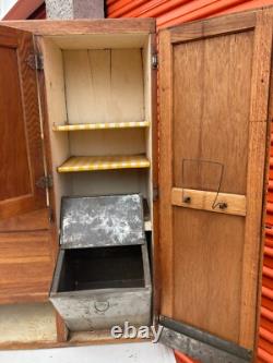 Large Antique Hoosier Kitchen Hutch, vintage, baking station, enameled counter