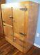 Large Antique Maple 4 Door Ice Box Brass Hardware Home Bar Size